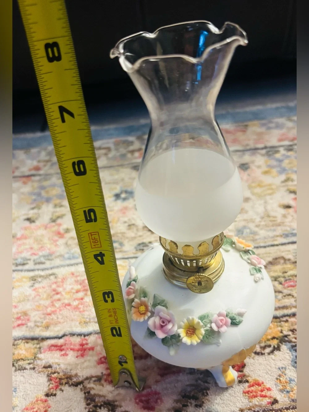Vintage Lefton China Miniature Porcelain Hurricane Oil Lamp